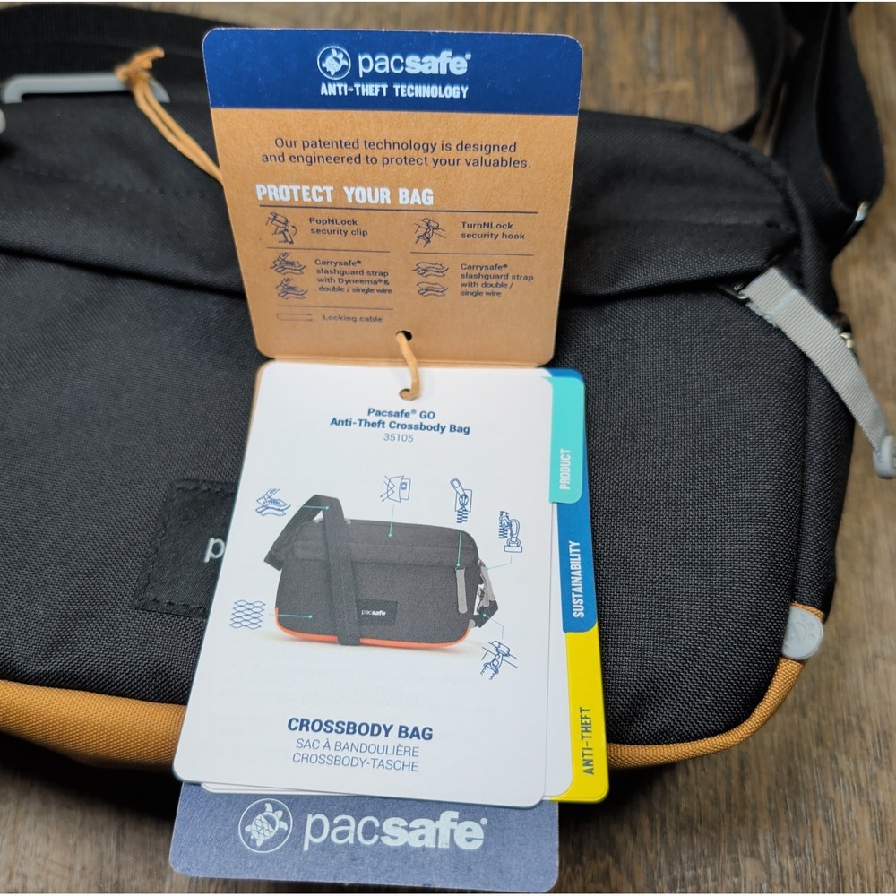 Pacsafe Go Anti-Theft Crossbody Bag with Strap 2.5 Litre Jet Black NWT - Picture 5 of 13